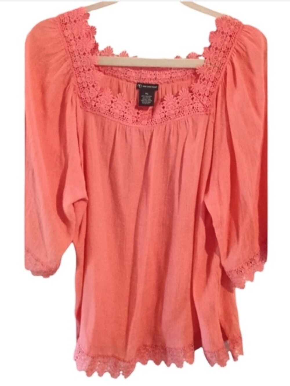 NEW DIRECTIONS 3/4 Sleeve Crochet Detail Semi Sheer Blouse Size XL - Picture 8 of 8